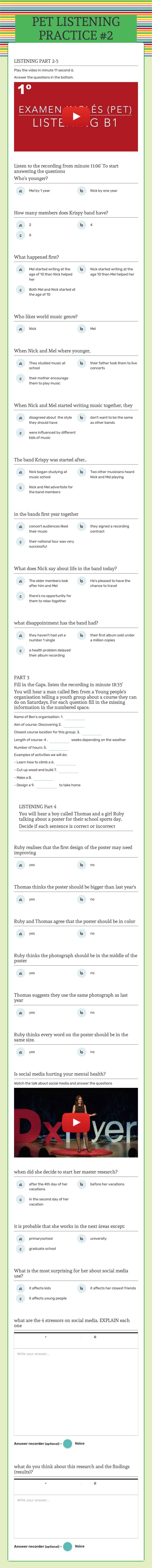 PET LISTENING PRACTICE #2 Other worksheet preview