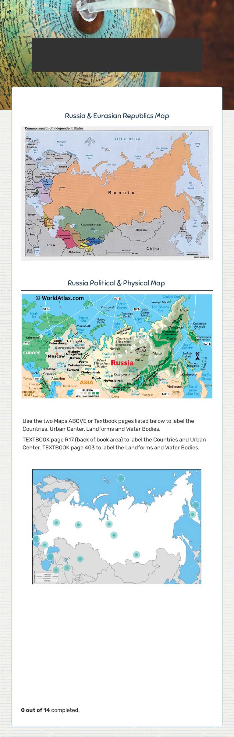 Russia & Eurasian  Republics Map worksheet preview image