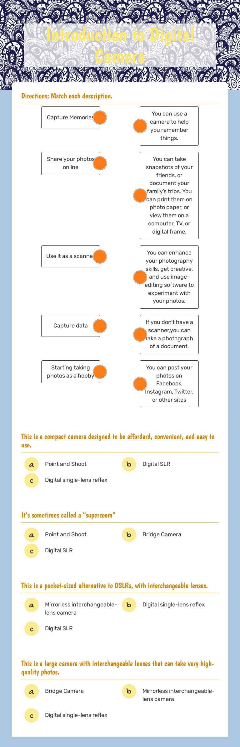 Introduction to Digital Camera worksheet preview image