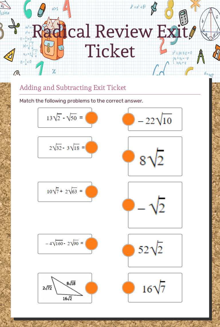 Radical Review        Exit Ticket worksheet preview image