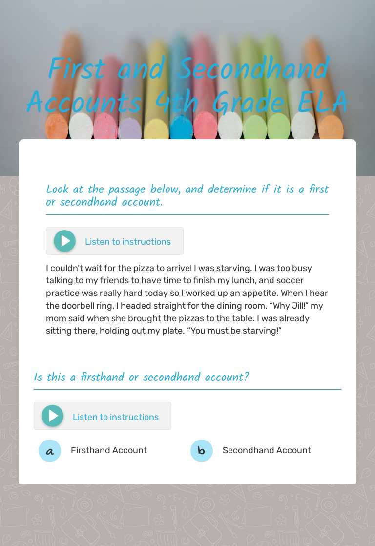 First and Secondhand Accounts 4th Grade ELA Grade 4 worksheet preview