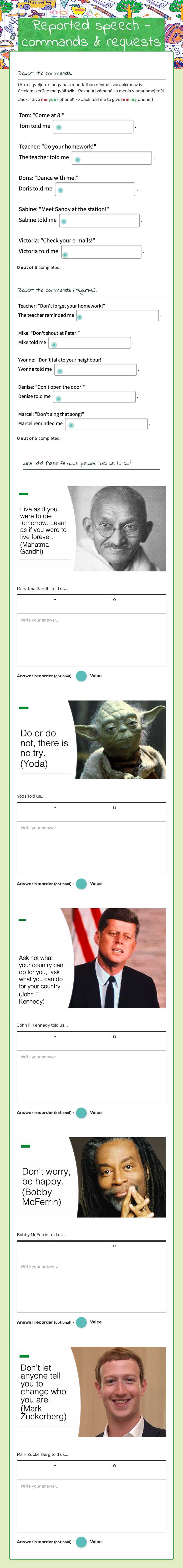 Reported speech - commands & requests worksheet preview image