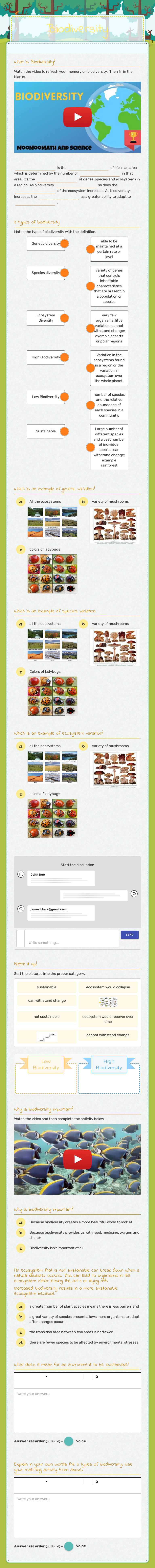 Biodiversity worksheet preview image