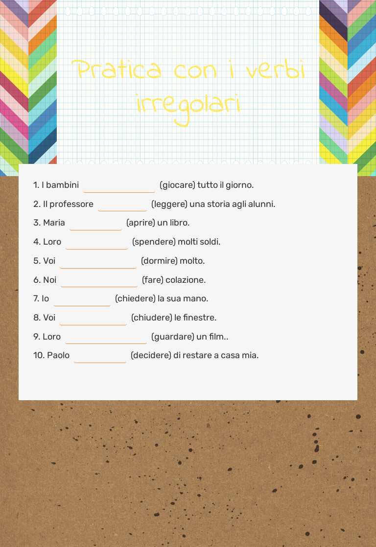 Pratica con i verbi irregolari worksheet preview image