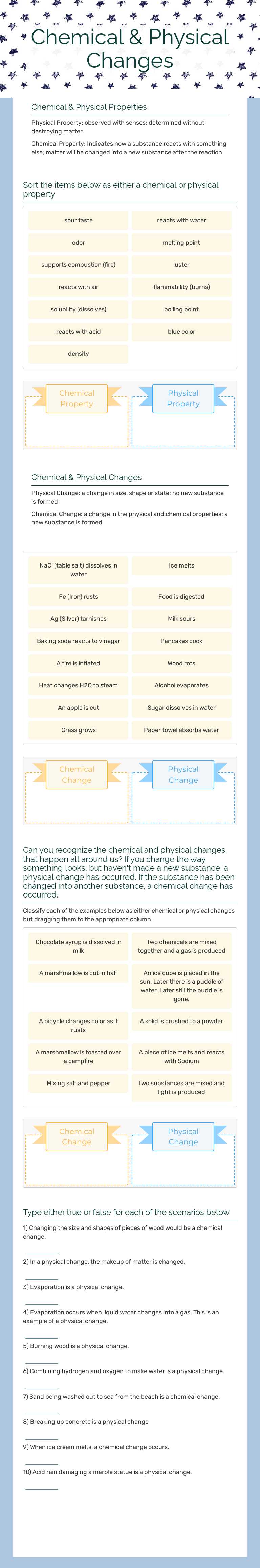 Chemical & Physical Changes worksheet preview image