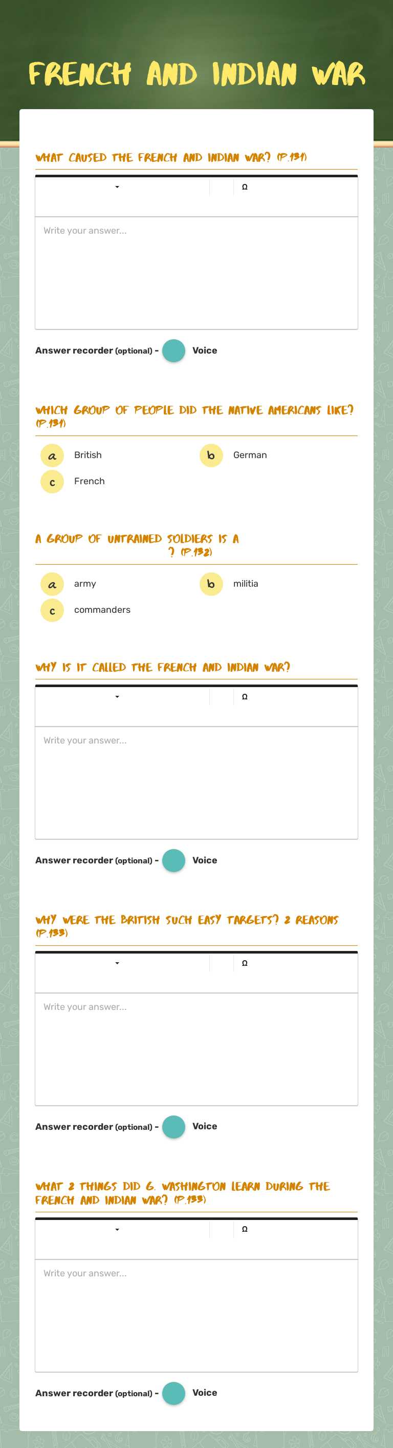 French and Indian War worksheet preview image