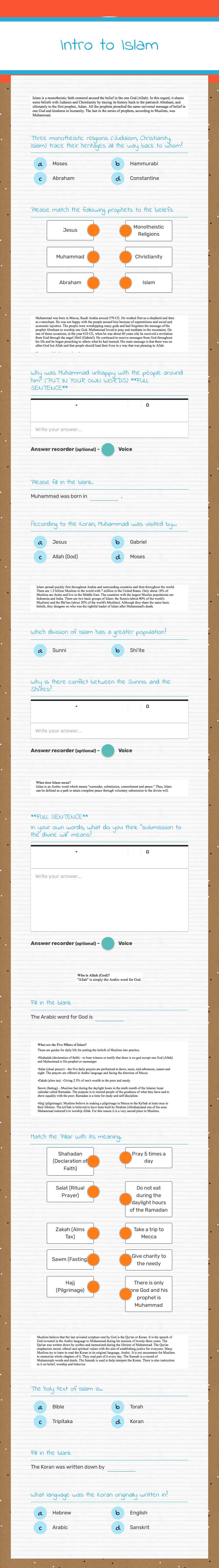Intro to Islam worksheet preview