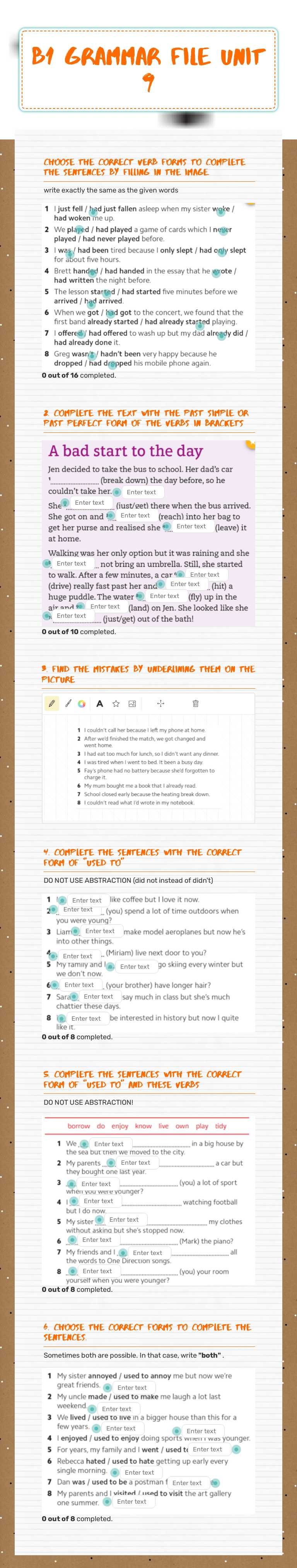 B1 Grammar file Unit 9 worksheet preview image