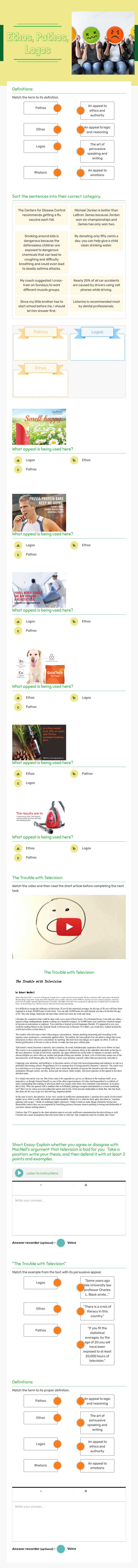 Ethos, Pathos, Logos worksheet preview image