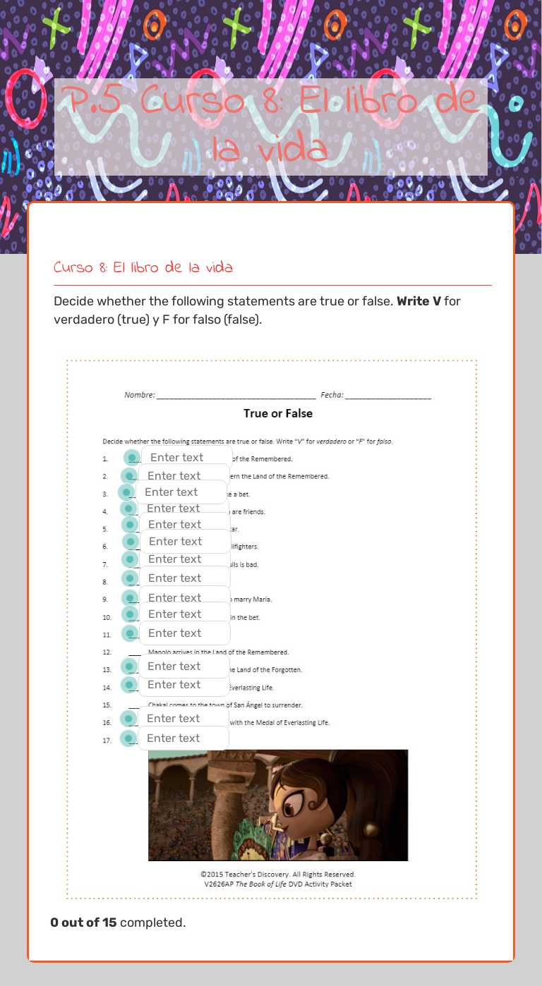 P.5 Curso 8: El libro de la vida Grade 7 worksheet preview