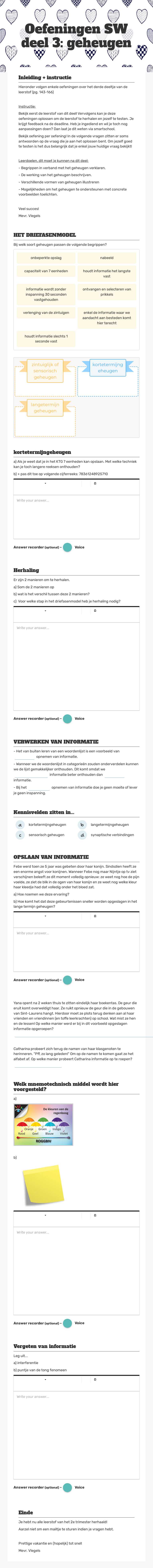 Oefeningen SW deel 3: geheugen worksheet preview image