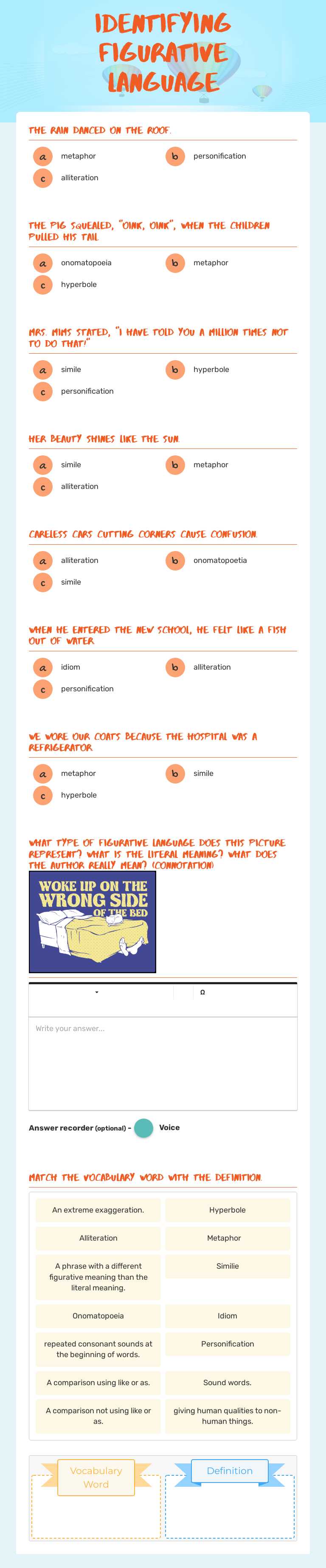 Identifying Figurative LanguAGE worksheet preview image