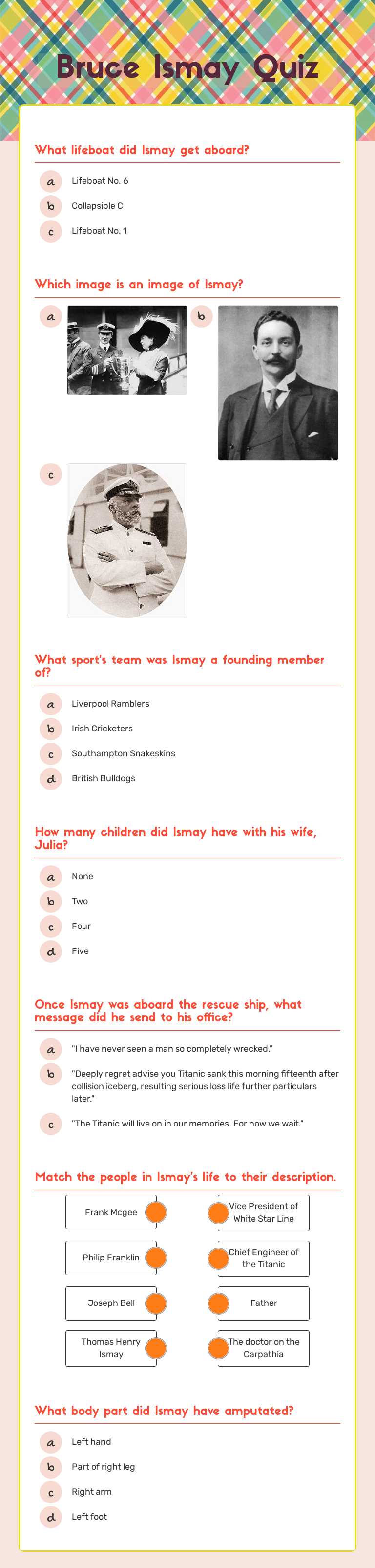 Bruce Ismay Quiz worksheet preview image