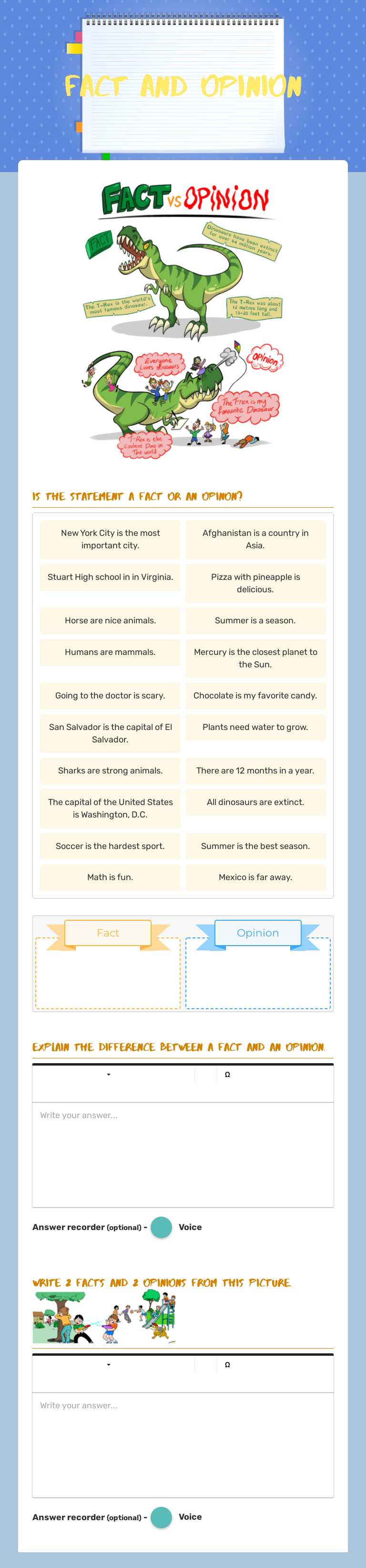 Fact and Opinion Grade 4 worksheet preview