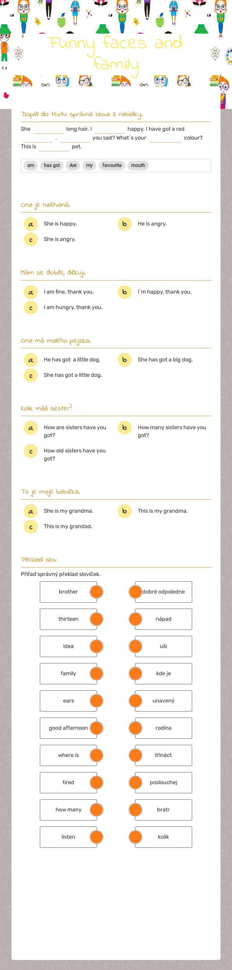 Funny faces and family worksheet preview image