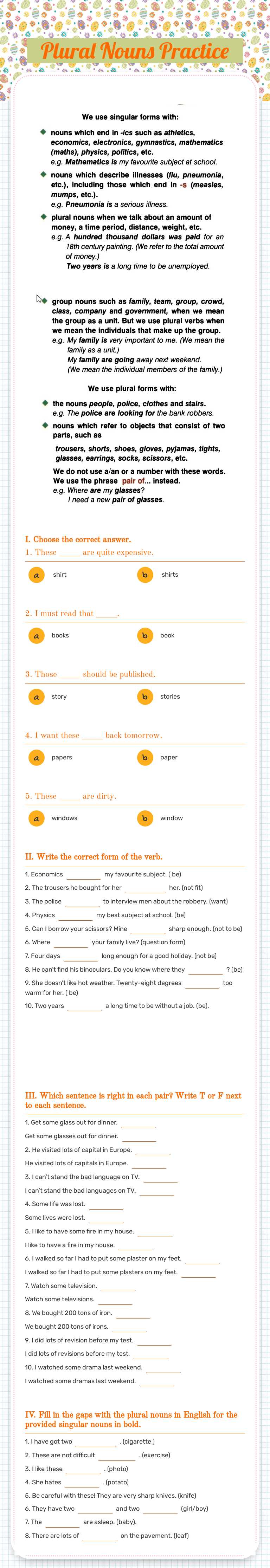 Plural Nouns Practice worksheet preview image