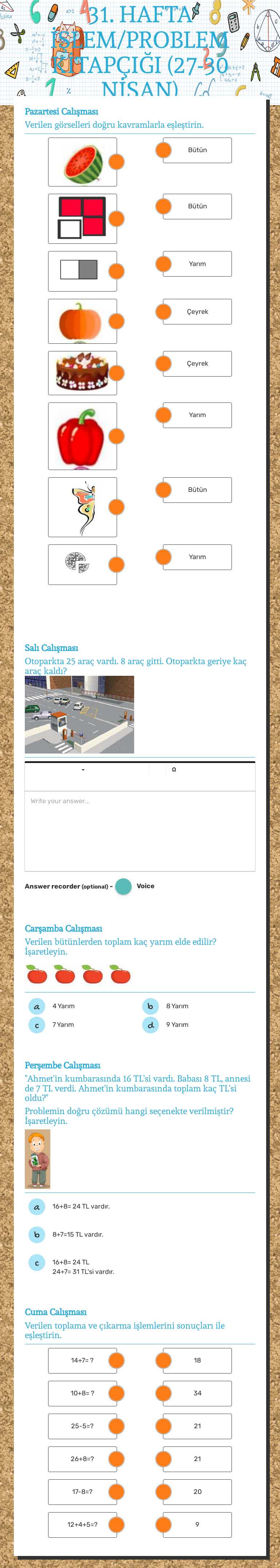 31. HAFTA İŞLEM/PROBLEM 
         KİTAPÇIĞI        
 (27-30 NİSAN) worksheet preview image