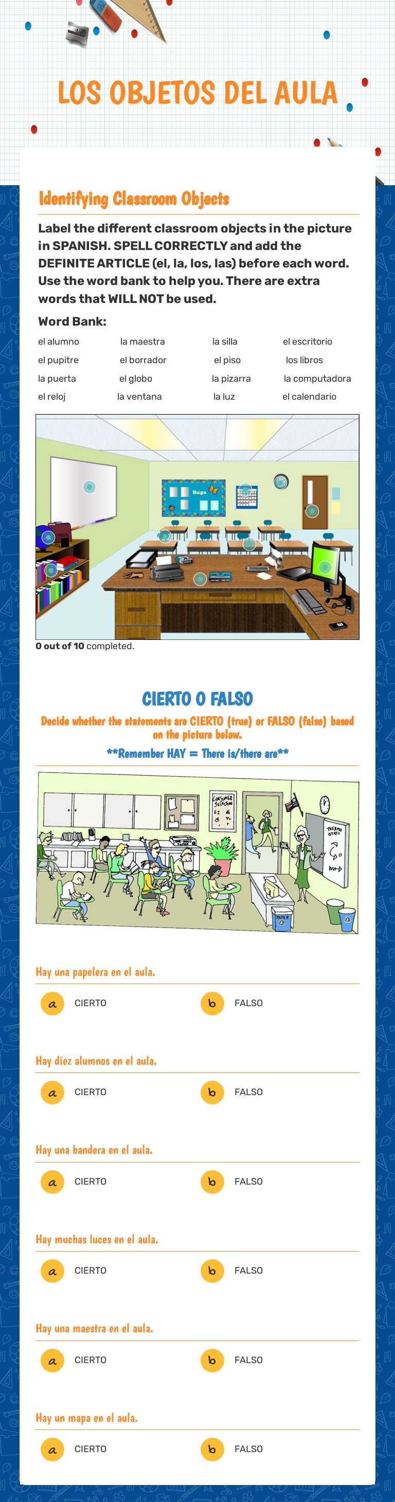 LOS OBJETOS DEL AULA worksheet preview image