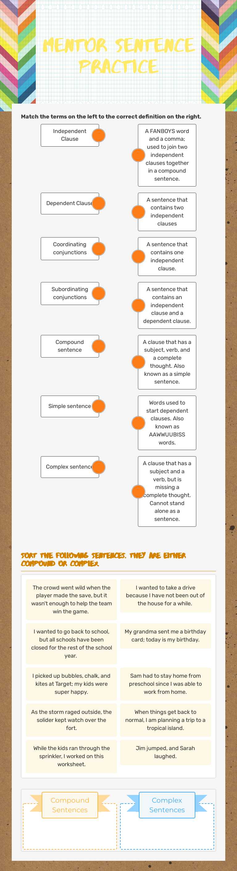 Mentor Sentence Practice Grade 8 worksheet preview