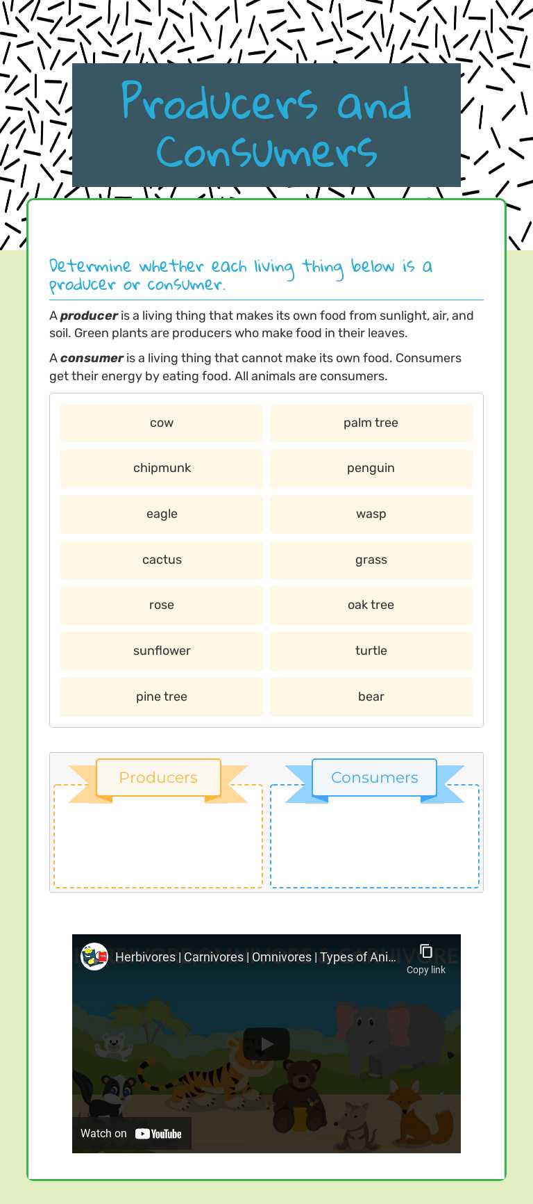 Producers and Consumers Grade 4 worksheet preview