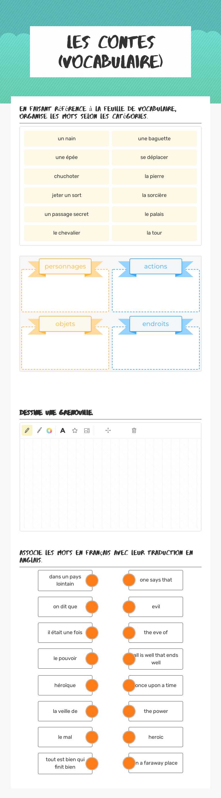 les contes           (vocabulaire) worksheet preview image