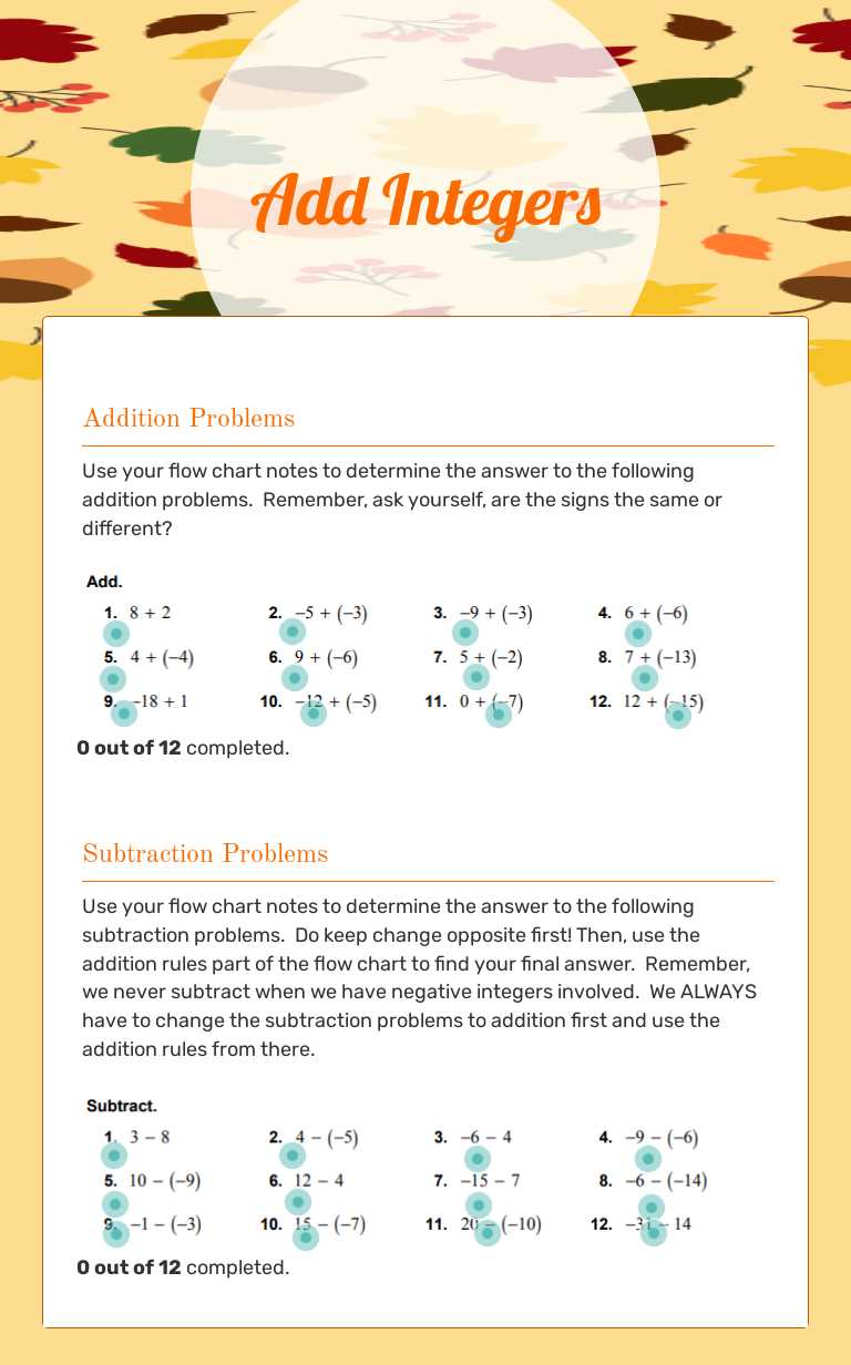 Add Integers worksheet preview image