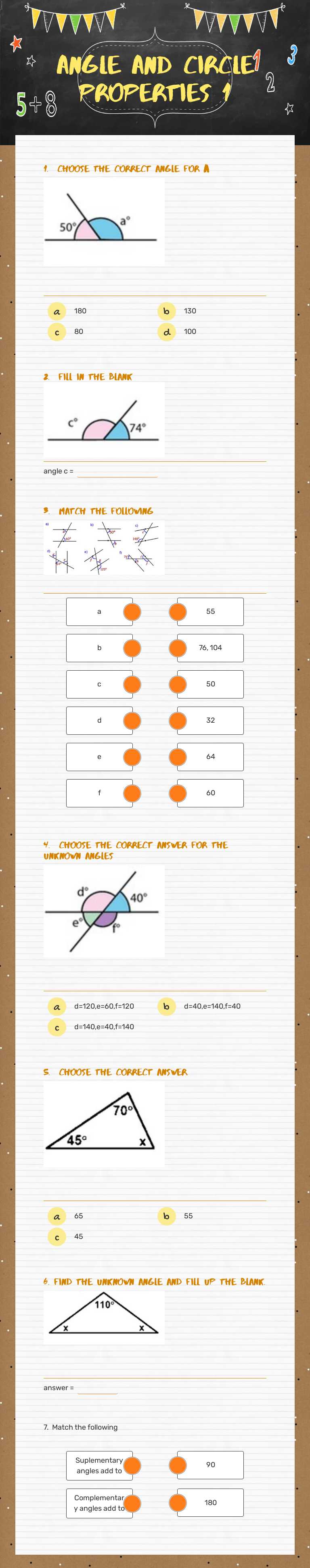Angle and circle properties 1 Grade 9 worksheet preview