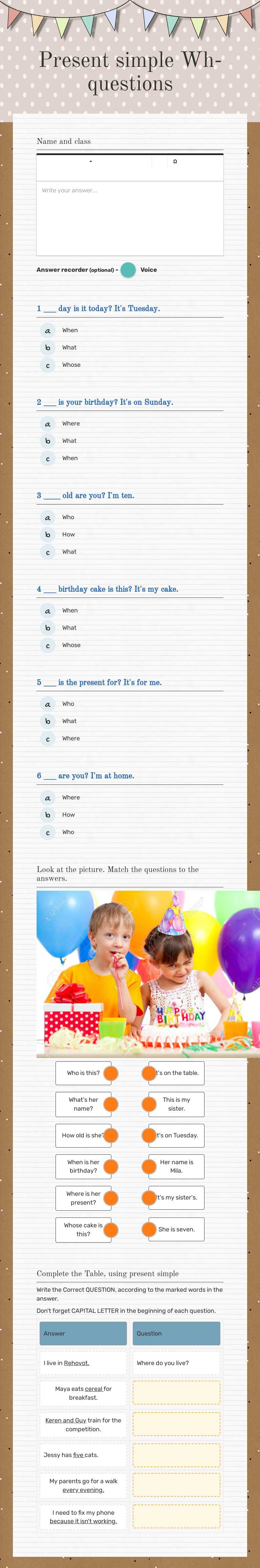 Present simple Wh-questions Grade 4 worksheet preview