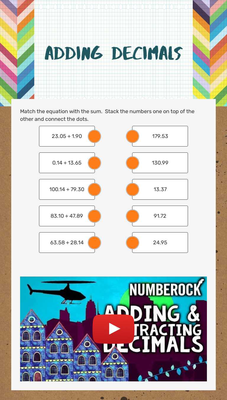 Adding decimals Grade 5 worksheet preview