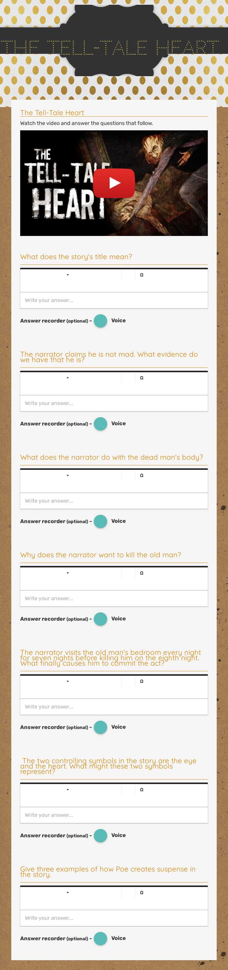 The Tell-tale heart worksheet preview image