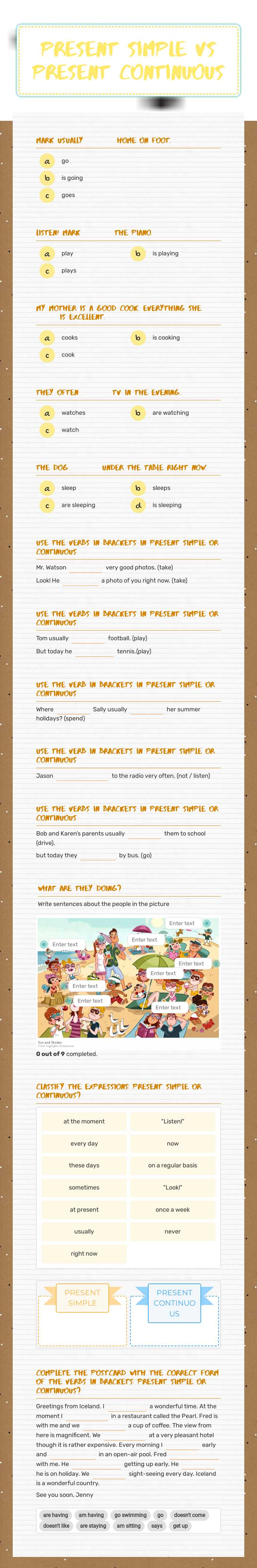 PRESENT simple vs 
present continuous worksheet preview image