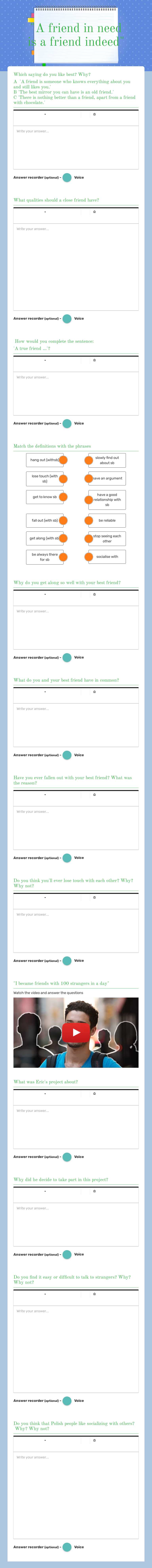 "A friend in need is a friend indeed" worksheet preview image