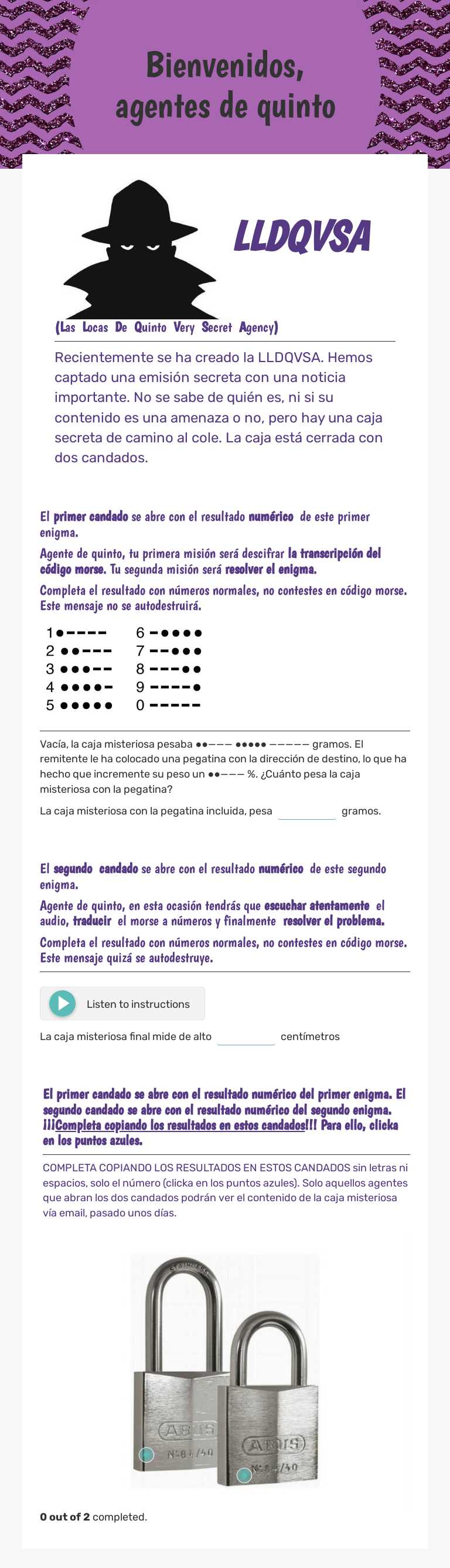 Bienvenidos, agentes de quinto worksheet preview image