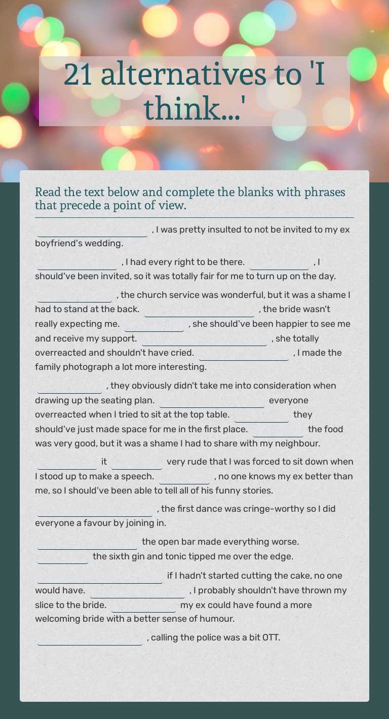 21 alternatives to 'I think...' Grade 10 worksheet preview