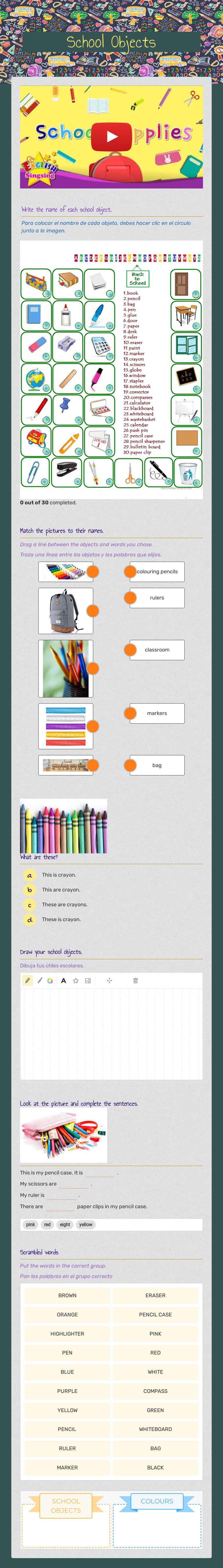 School Objects worksheet preview image