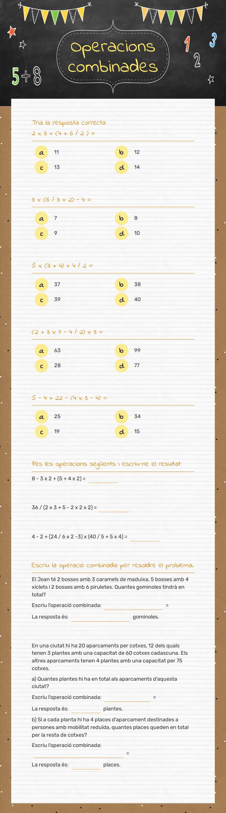 Operacions combinades worksheet preview image