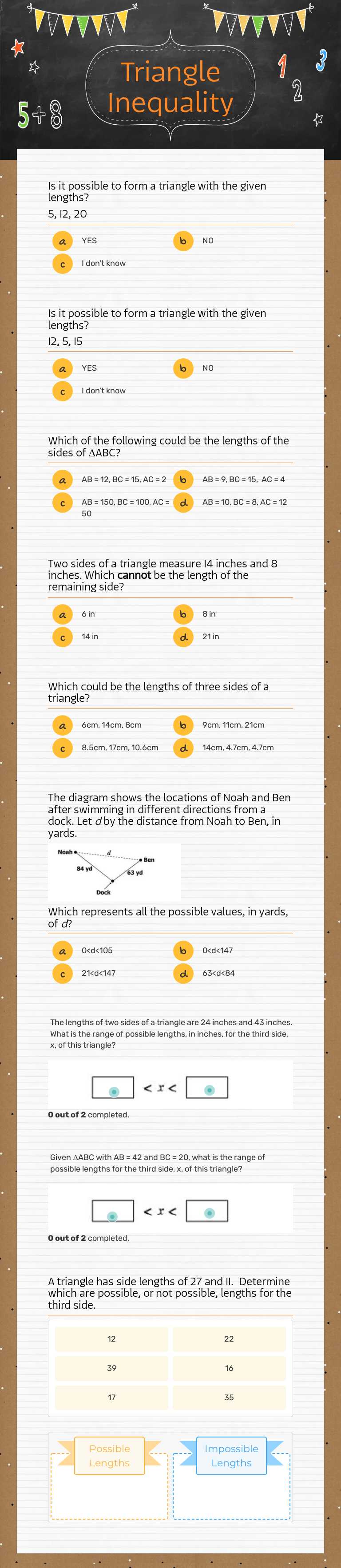 Triangle Inequality worksheet preview image