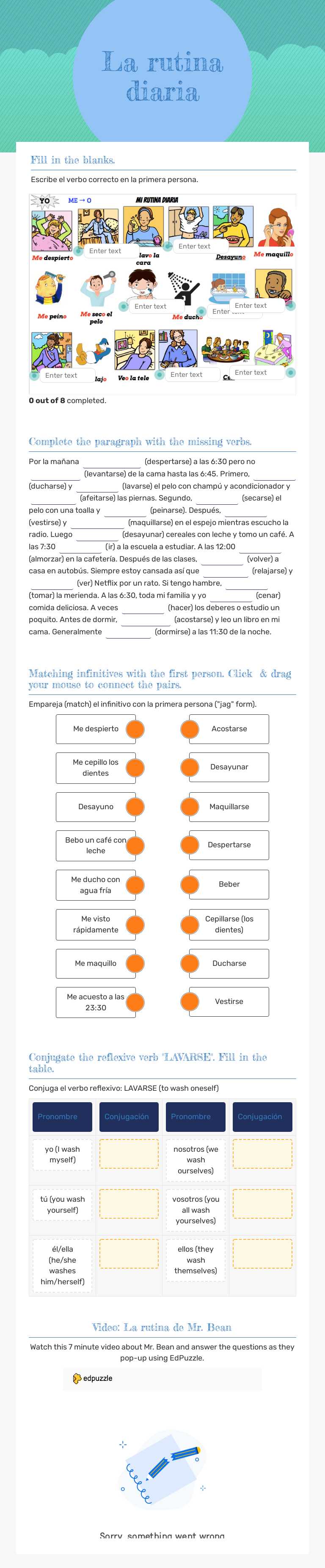 La rutina diaria worksheet preview image