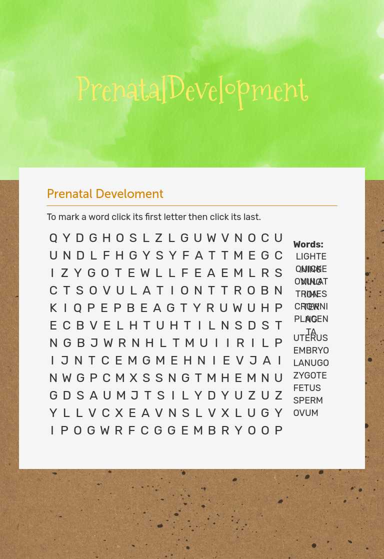 Prenatal Development worksheet preview image