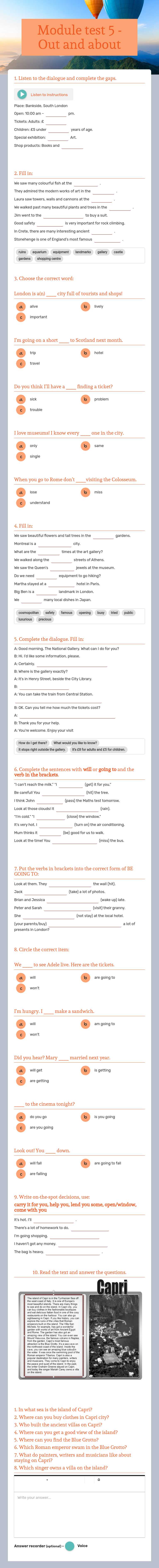 Module test 5 - Out and about worksheet preview image