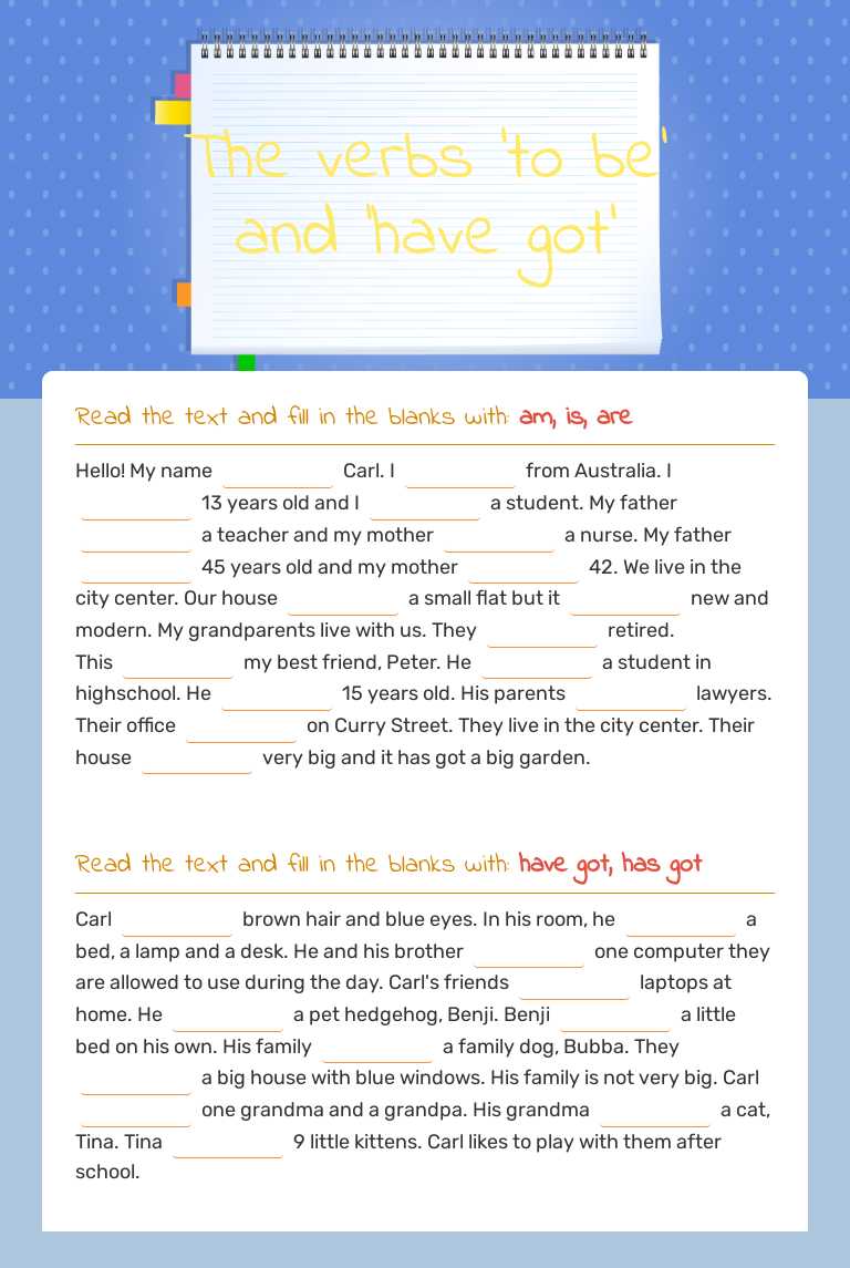 The verbs 'to be' and 'have got' worksheet preview image