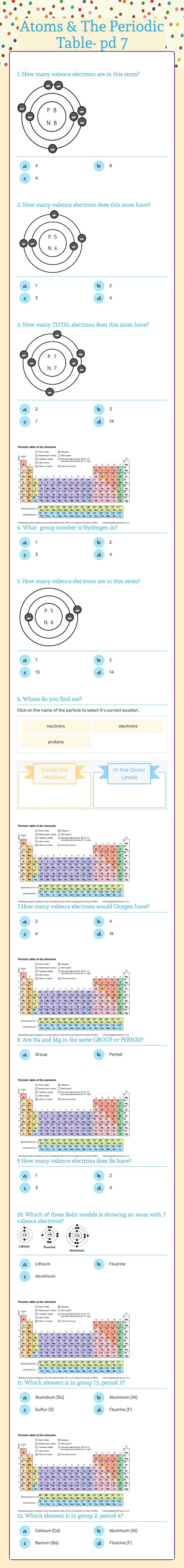 Atoms & The Periodic Table- pd 7 Grade 8 worksheet preview