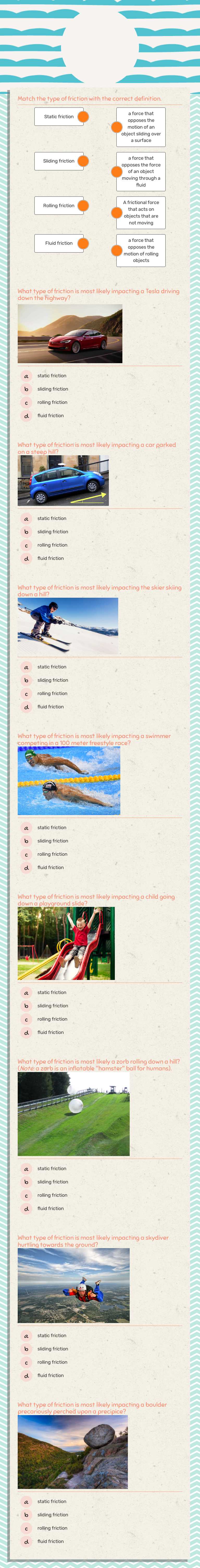 Friction Grade 10 worksheet preview