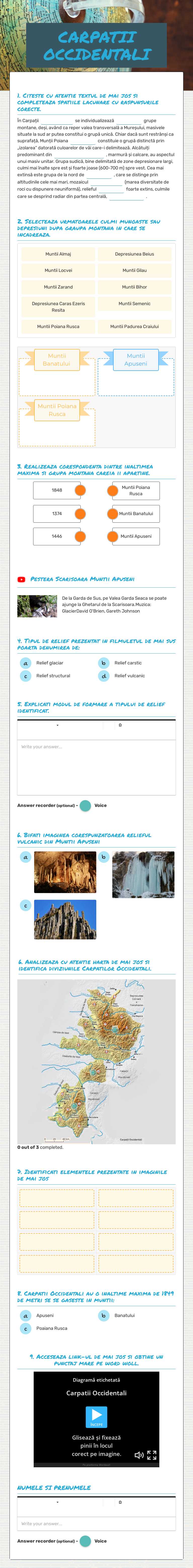 CARPATII OCCIDENTALI worksheet preview image