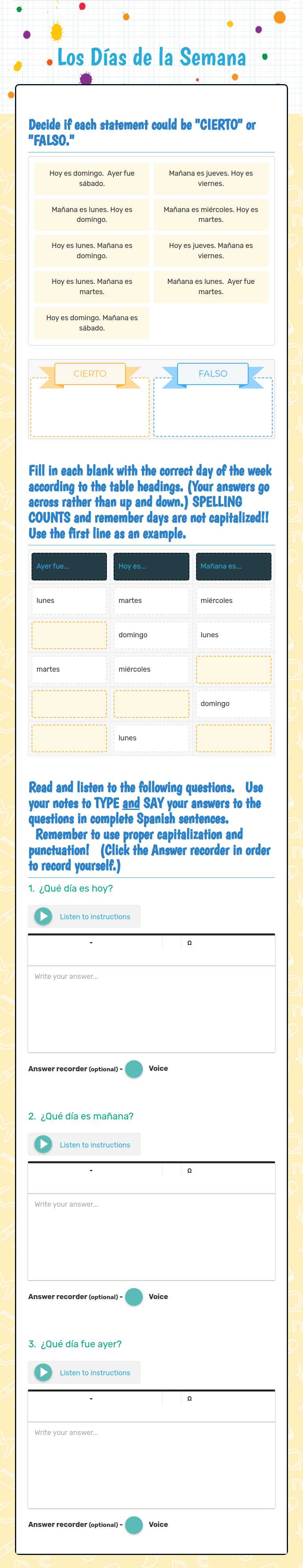 Los Días de la Semana worksheet preview image