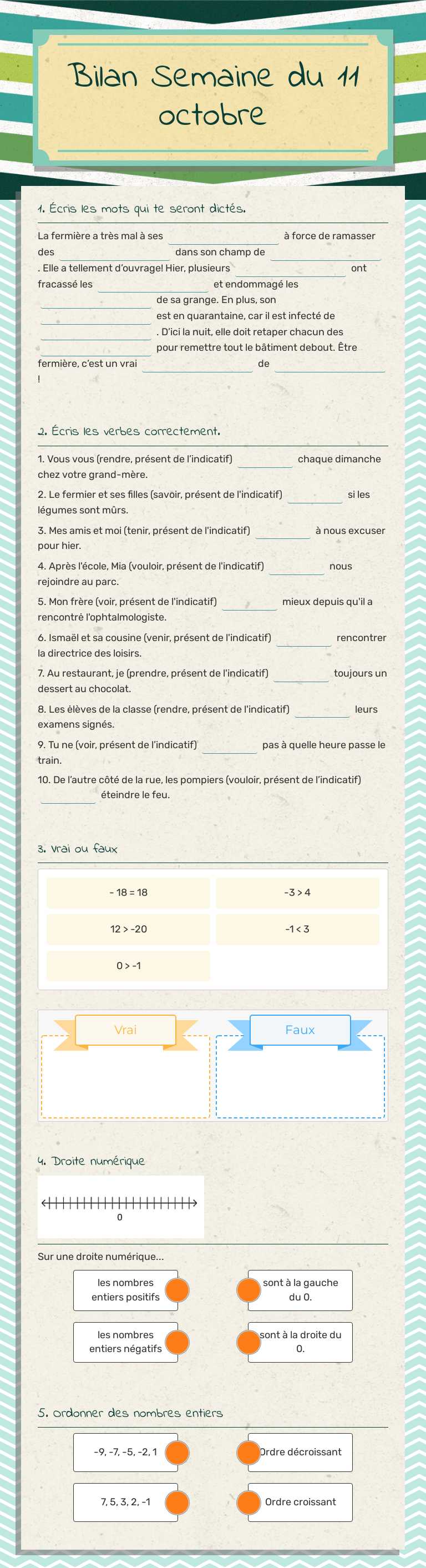 Bilan
Semaine du 11 octobre worksheet preview image
