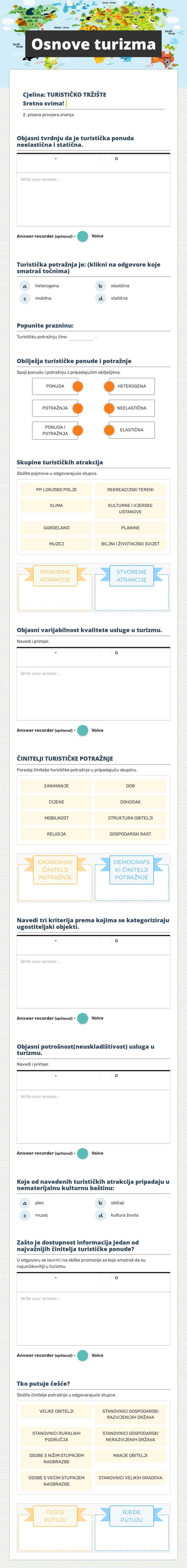 Osnove turizma Grade 10 worksheet preview