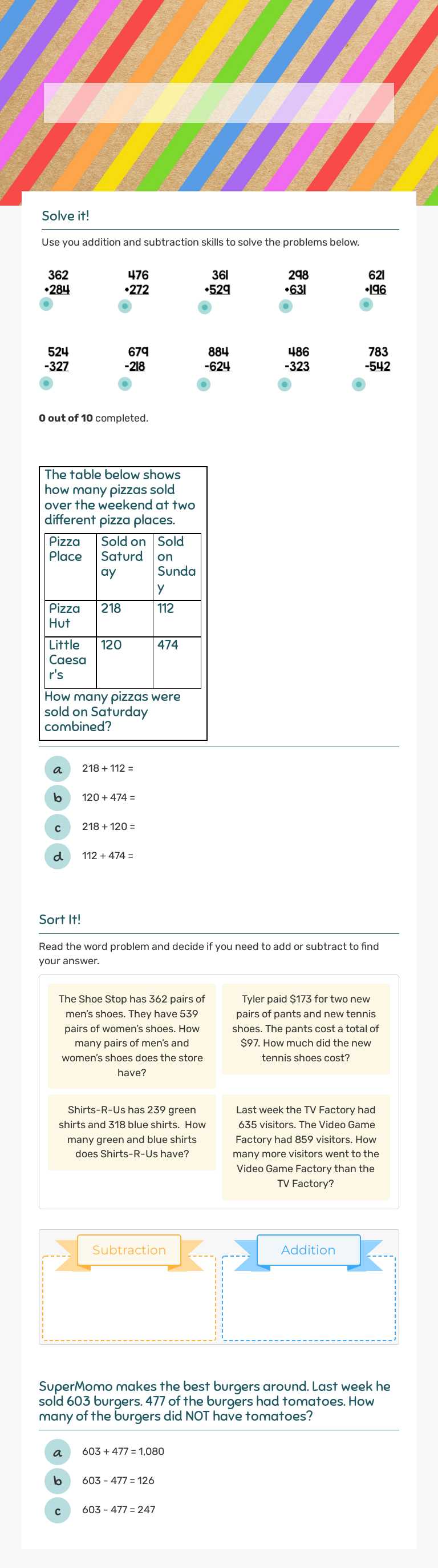 3 Digit Problem Solving worksheet preview image