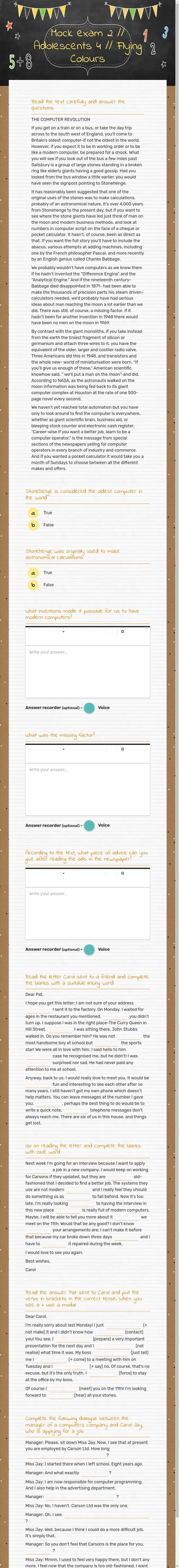 Mock exam 2 // Adolescents 4 // Flying Colours worksheet preview image