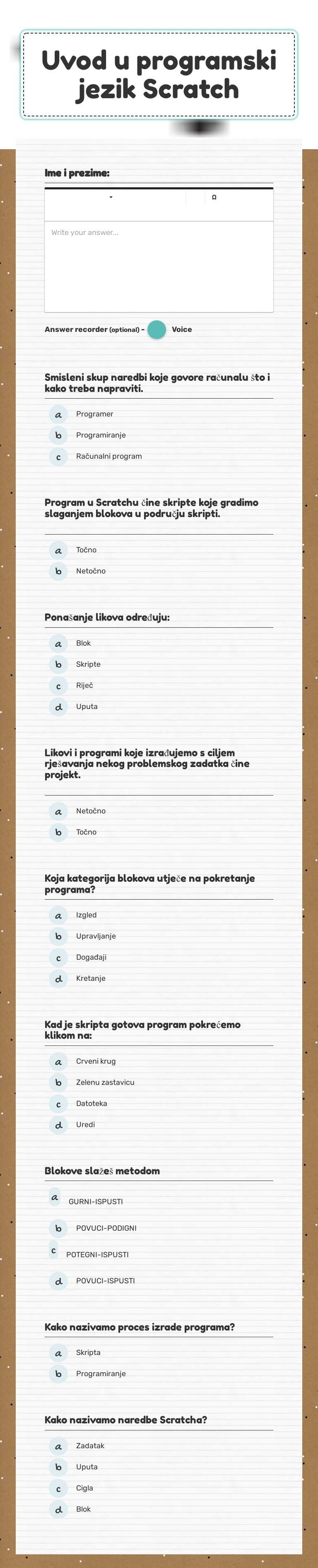 Uvod u programski jezik Scratch worksheet preview image